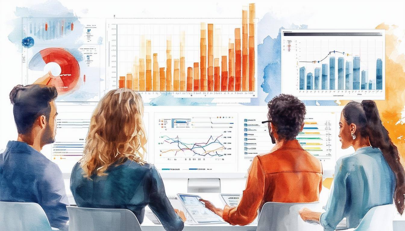 Staff meeting looking at what is performing well with graphs